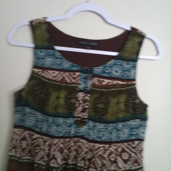 Chris McLaughlin Dress Women 4 Sleeveless Flowing Pattern Green Brown - Picture 3 of 16